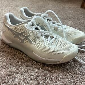 ASICS Gel Resolution White/Silver Tennis Shoes- 8.5